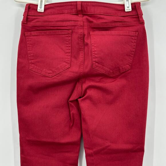 NYDJ Fiona Red Boysenberry Reactive Slim Flare Ankle Jean Womens Size 0 Raw Hem - Picture 6 of 10